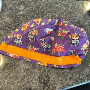 Purple and Orange Floral/Animal Skeleton Scrub hat
